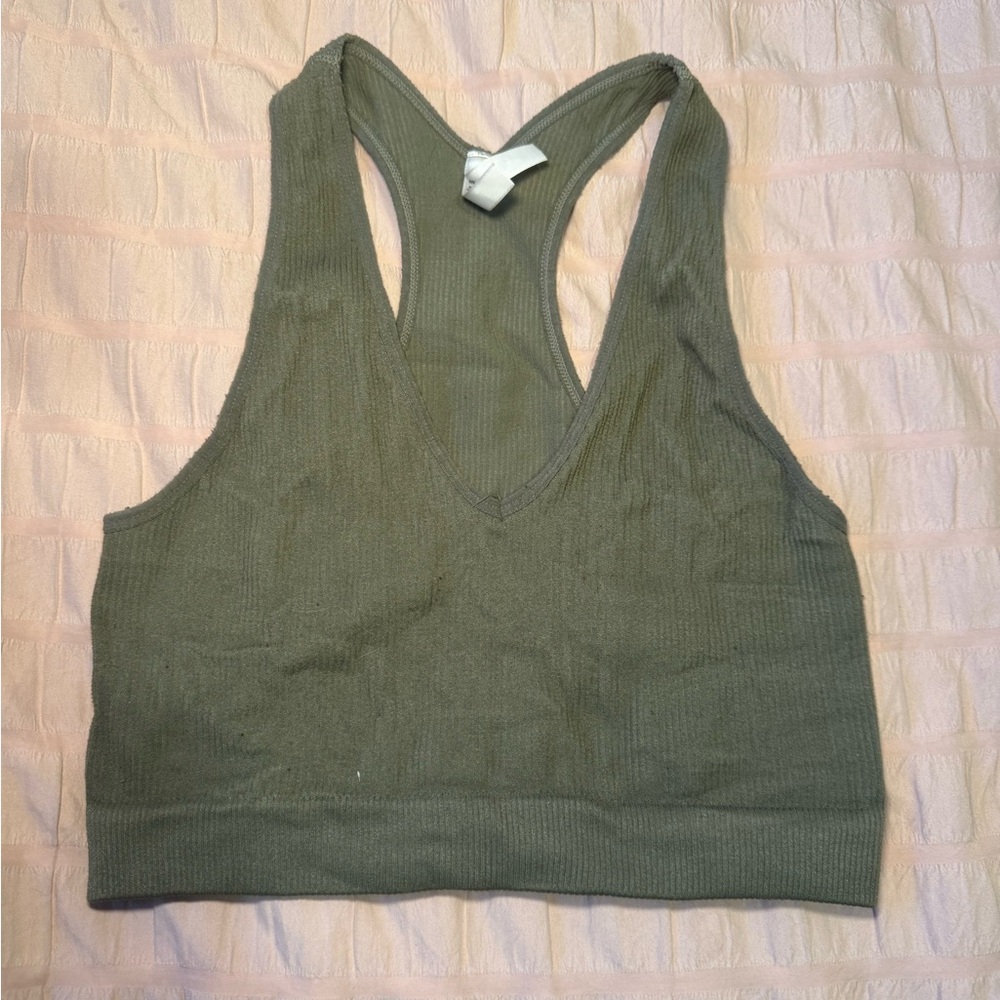 BUNDLE Olive Green and Gray Seamless Ribbed Racerback Crop Top